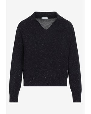 Peserico V-Neck Lurex Polo Sweater - Blue
