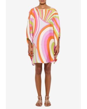 PUCCI Iride Print Silk Mini Kaftan Dress - Orange