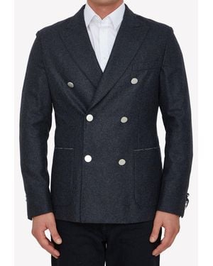 Tonello Wool Double-Breasted Blazer - Blue