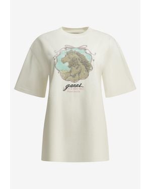 Ganni Qixi Oversized Printed T-Shirt - White