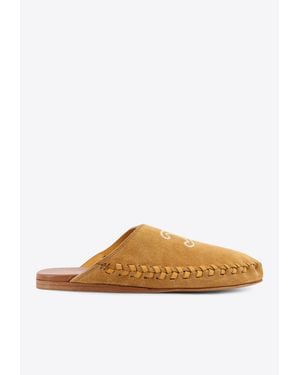 Celine Marlou Triomphe Suede Slippers - White