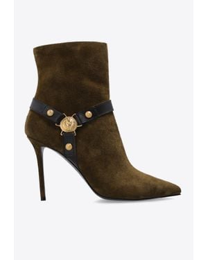 Balmain Eva 95 Lion Coin Suede Ankle Boots - Brown