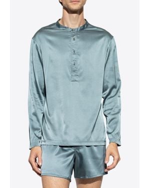 Tom Ford Long-Sleeved Silk Pyjama Top - Blue