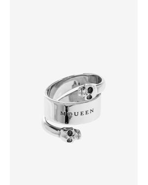 McQueen Twin Skull Ring - White