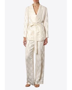 Fendi Jacquard Silk Belted Jacket - Natural