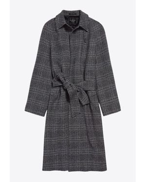 Balenciaga One Layer Raglan Checked Wool Coat - Gray