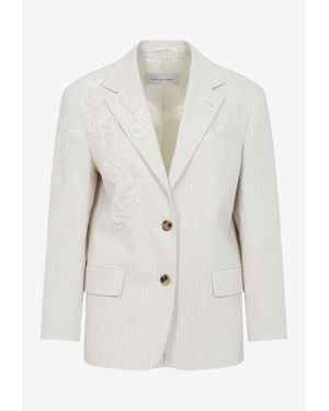 Dries Van Noten Embroidered Stripe Blazer - White