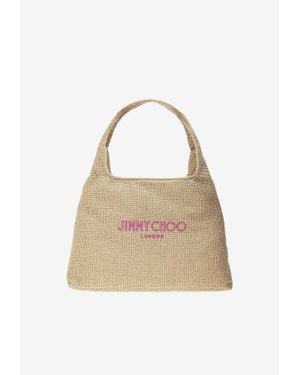 Jimmy Choo Large Diamond Raffia Tote Bag - White