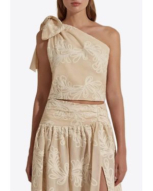 Dahlia Bianca River Embroidered Cropped Top - Brown