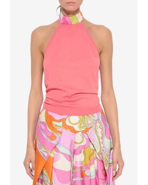 PUCCI Silk Halter Top With Scarf-Neck - Pink
