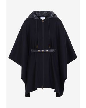 Moncler Wool Draped Zipped Poncho - Blue