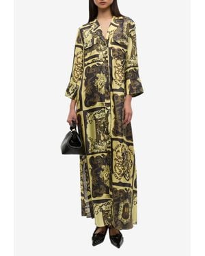 Ganni Graphic Print Maxi Shirt Dress - Green
