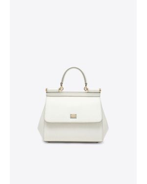 Dolce & Gabbana Large Sicily Hammered Leather Top Handle Bag - White