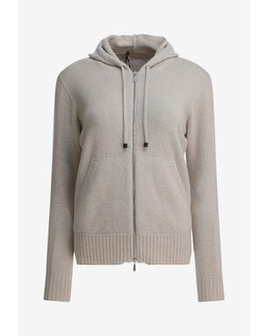Drumohr Zip-Up Cashmere Knit Hooded Cardigan - Grey