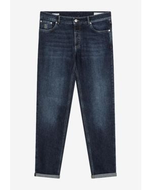 Brunello Cucinelli Logo Patch Faded Slim Jeans - Blue