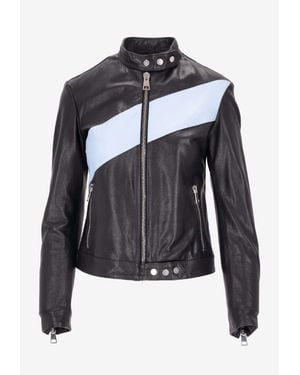 LA ROSE Leather Zip-Up Bomber Jacket - Black