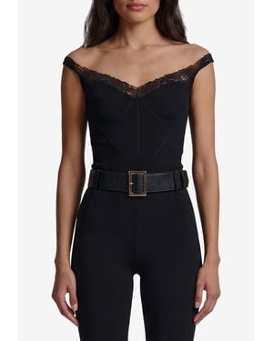 Self-Portrait Lace-Trimmed Knit Top - Black