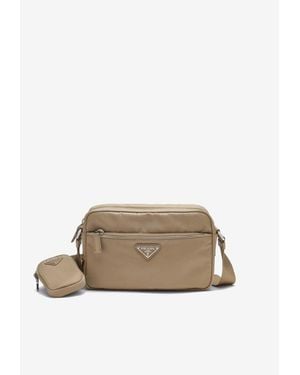 Prada Triangle Logo Nylon Crossbody Bag - Natural