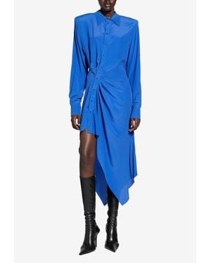 Mugler Draped Asymmetrical Dress - Blue