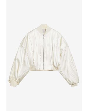 Sportmax Pleated Satin Cropped Bomber - White