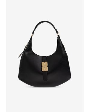 Ganni Large Kat Leather Shoulder Bag - Black