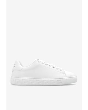Versace Greca Low-Top Faux-Leather Sneakers - White