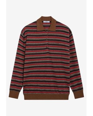 Prada Striped Cashmere Polo T-Shirt - Red