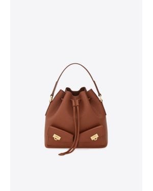 Ferragamo Multi-Pocket Leather Bucket Bag - Brown
