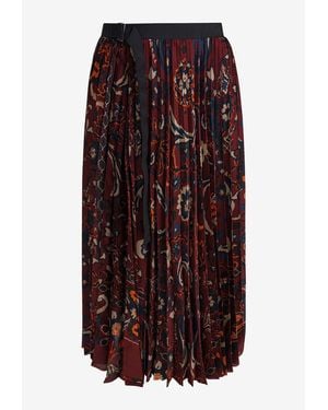 Sacai Floral Print Pleated Midi Skirt - Purple