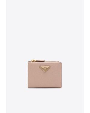 Prada Triangle Logo Saffiano Leather Zip Wallet - White