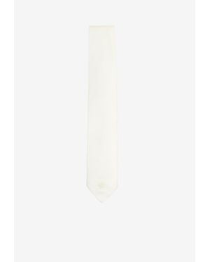 Lardini Embroidered Flower Silk Tie - White
