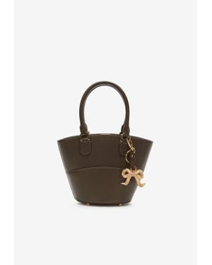 Self-Portrait Leather Shoulder Bag With Charms - Brown
