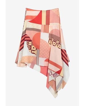 Fendi Patchwork Print Asymmetric Silk Skirt - Red
