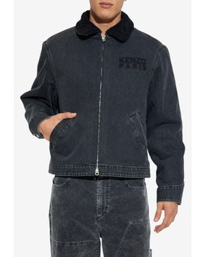 KENZO Happy Tiger Embroidered Fleece Overshirt - Blue