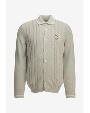 Brunello Cucinelli Cable Knit Logo Cardigan - White