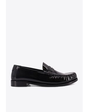 Saint Laurent Logo-Plaque Leather Loafers - Black
