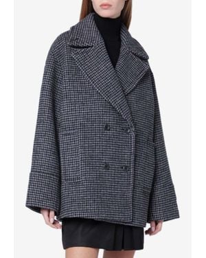 Calvin Klein Double-Breasted Houndstooth Short Coat - Gray