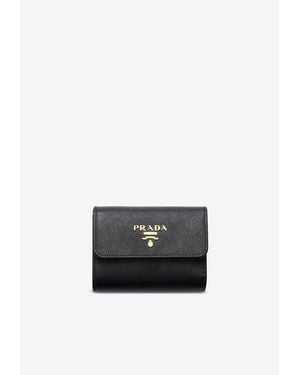 Prada Small Saffiano Leather Logo Wallet - White
