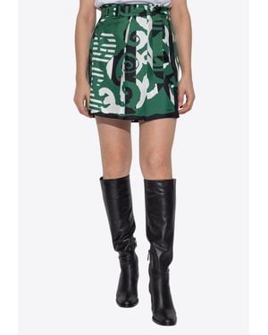 Max Mara Navigli Printed Silk Mini Skirt - Green