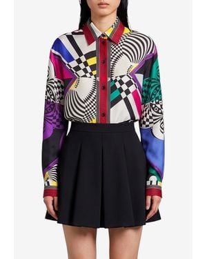 Versace Printed Silk Long-Sleeved Shirt - Blue