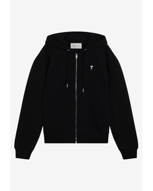Ami Paris Ami De Coeur Zip-Up Hooded Sweatshirt - Black