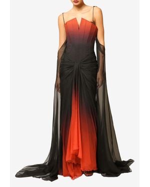 ZEENA ZAKI Off-Shoulder Draped Chiffon Ombre Gown - Black