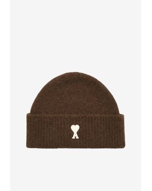 Ami Paris Ami De Coeur Alpaca Knit Beanie - Brown