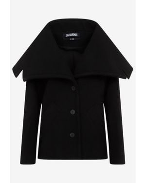Jacquemus Draped-Collar Wool Coat - Black