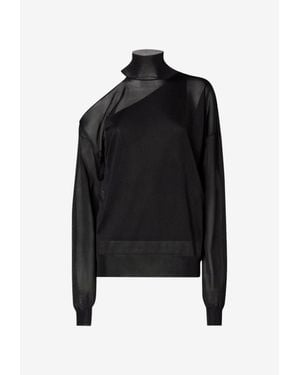 Fendi Silk Organza Turtleneck Top - Black