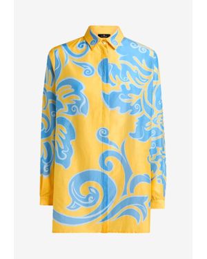 Etro Paisley Print Long-Sleeved Silk Shirt - Blue
