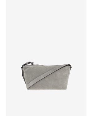Moschino Embossed Logo Suede Shoulder Bag - Gray