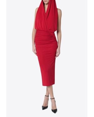 ANDAMANE Annie Hooded Midi Dress - Red