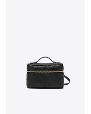 Gucci Small Borsa Gg Embossed Top Handle Bag - Black
