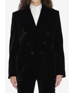Saint Laurent Cassandre Double-Breasted Velvet Blazer - Black